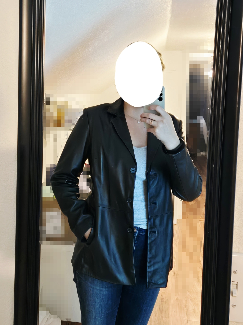 Jones New York Black Leather Blazer Jacket